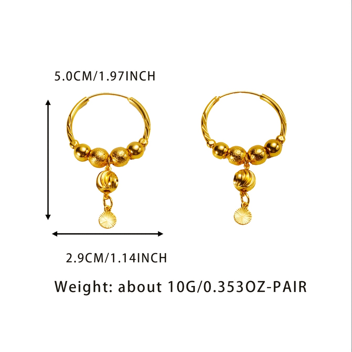 24K Plated Hoop Earrings with Pendant & Style Copper Material